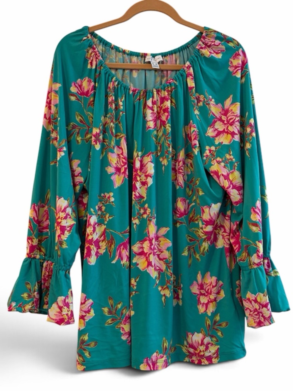 SUSAN GRAVER Floral Peasant Blouse Off Shoulder Bell Sleeve Boho Plus Size 1X - Picture 2 of 16